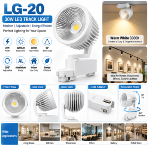 30W COB LED Track Light – 3000K Adjustable 360° Spotlight, 65° Beam Angle