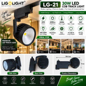 30W LED COB Track Light 3000K Natural Warm Light 360° Adjustable Spotlight 65° Beam Angle Black Aluminium