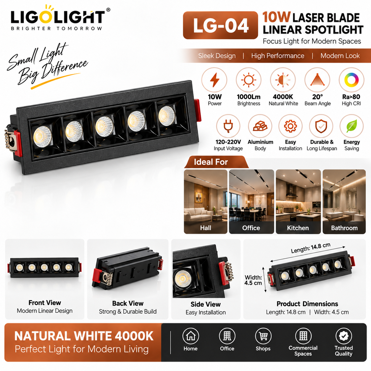 10W Laser Blade Linear Spotlight – Black, Natural White 4000K