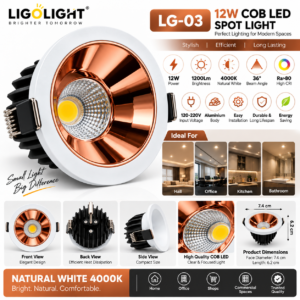 LG-03 12W Natural White LED COB Spot Light – White Body & Copper Reflector